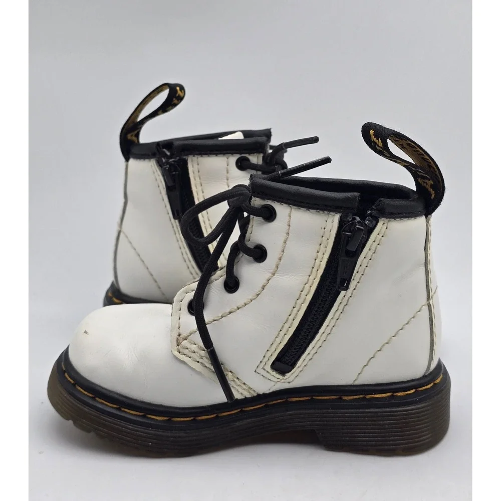 Dr. Martens White Leather Toddler Lace Up Side Zip Boots Size 5 US 1460